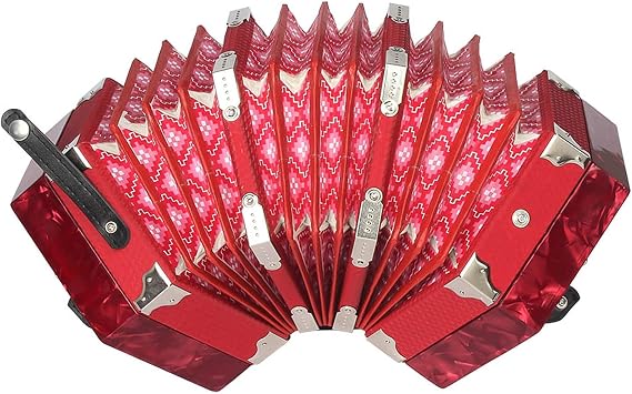 Anglo Concertina 20 Button 40 Reed GC Tuned, Red Pearloid Acordeon with Carrying Bag & Straps, Accordion Instrument for Adults Beginners, Folk Irish Music