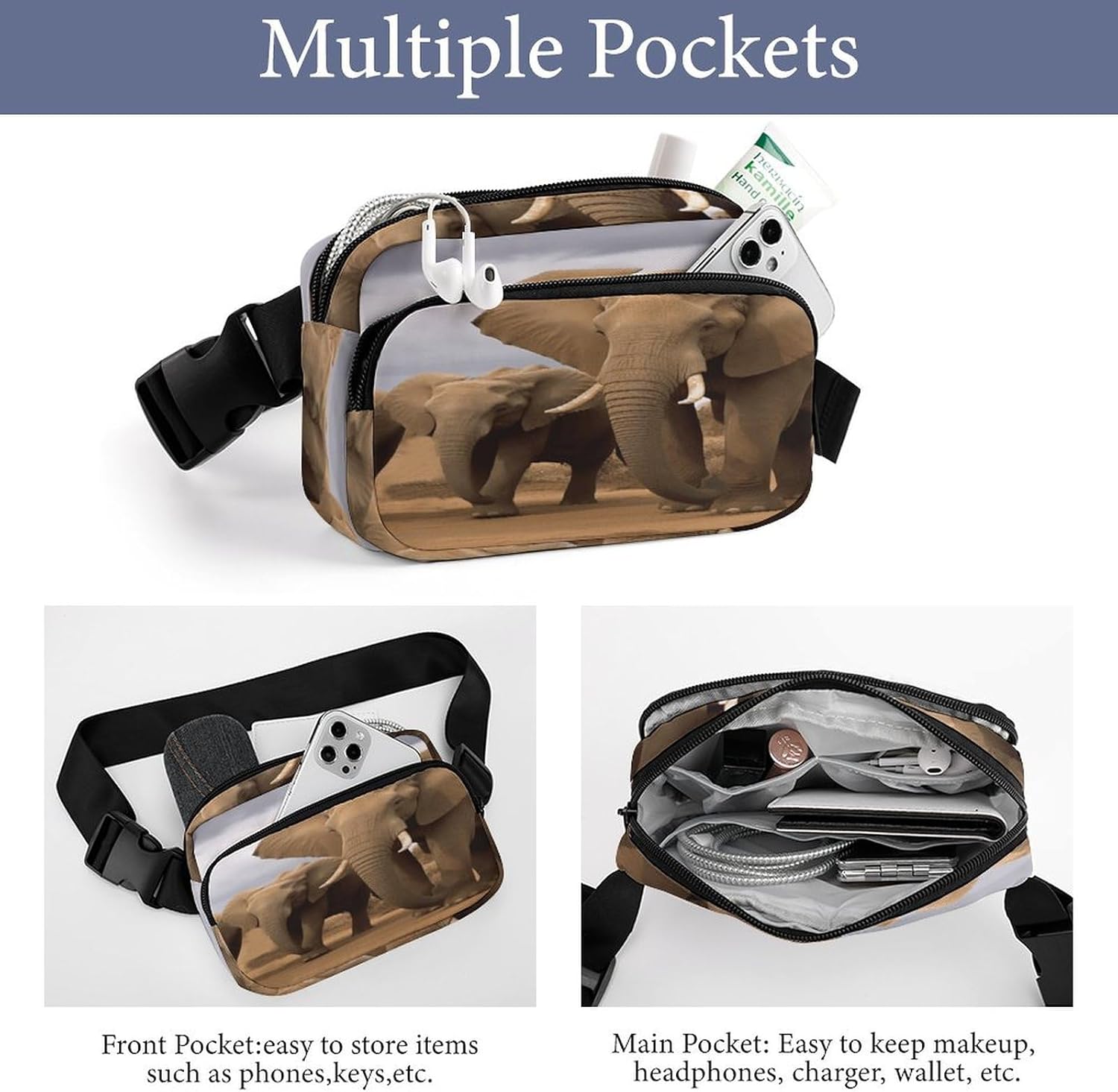 Elephant Family Fanny Pack Belt Bag with Adjustable Strap Fashion Waist Bag for Outdoor Sports Hiking
