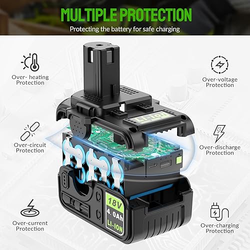 Miniatura 6 de Abeden Batería de repuesto de 18 V 4.0 Ah con USB para la serie ONE+, compatible con baterías de litio de 18 voltios P102 P103 P104 P105 P107 P109