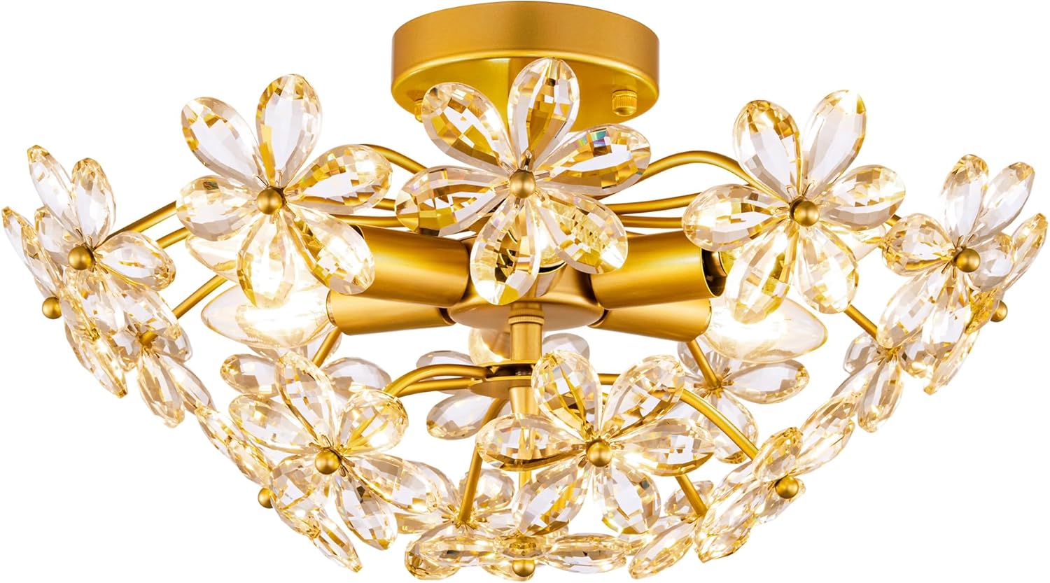 TOCHIC Flush Mount Ceiling Light Fixture, Crystal Chandelier Gold Semi Flush Mount Ceiling Light 18" Contemporary 6-Light Chandeliers for Bedroom Living Room Entryway Bathroom