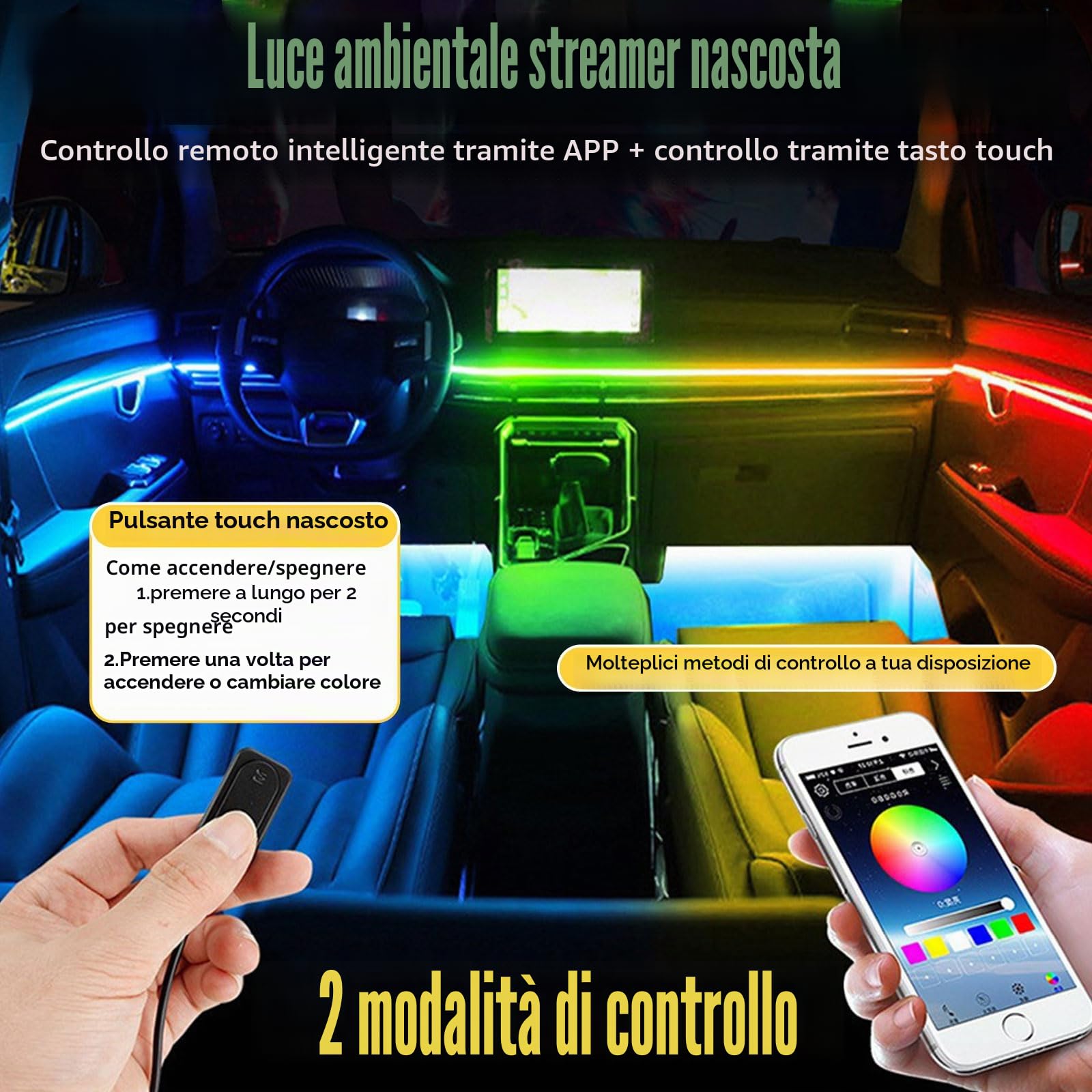 Illuminazione a LED per interni auto, in acrilico, con 593 LED, kit di illuminazione in fibra ottica, 16 milioni di colori, luce al neon attiva (Dreamcolor 22 in 1)