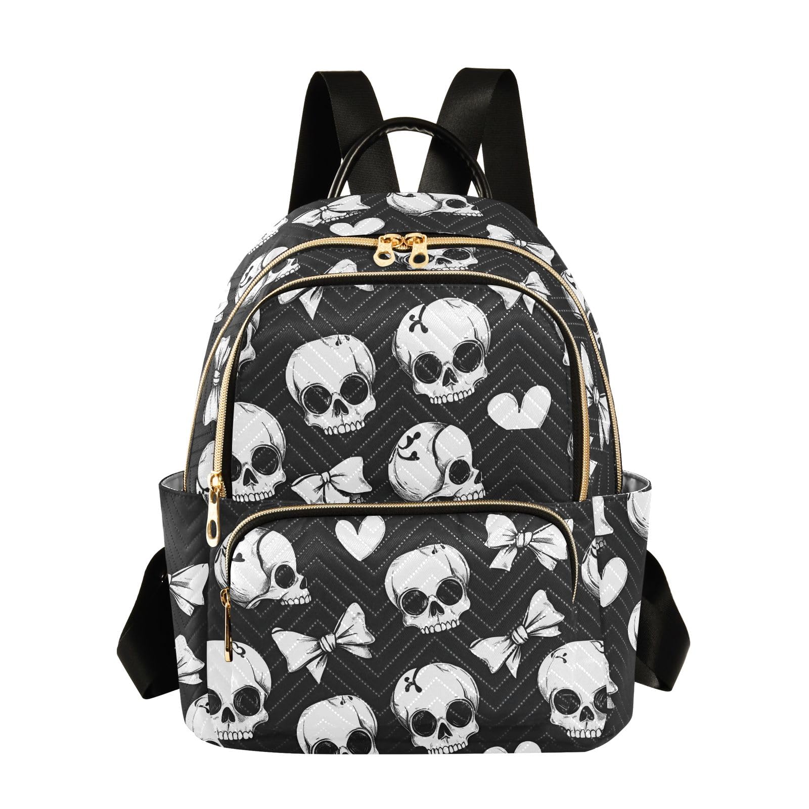 Skull Bows Black Travel Backpack Purse for Women Fashion Anti-theft Work Casual Daypack Shoulder Bag Medium Size