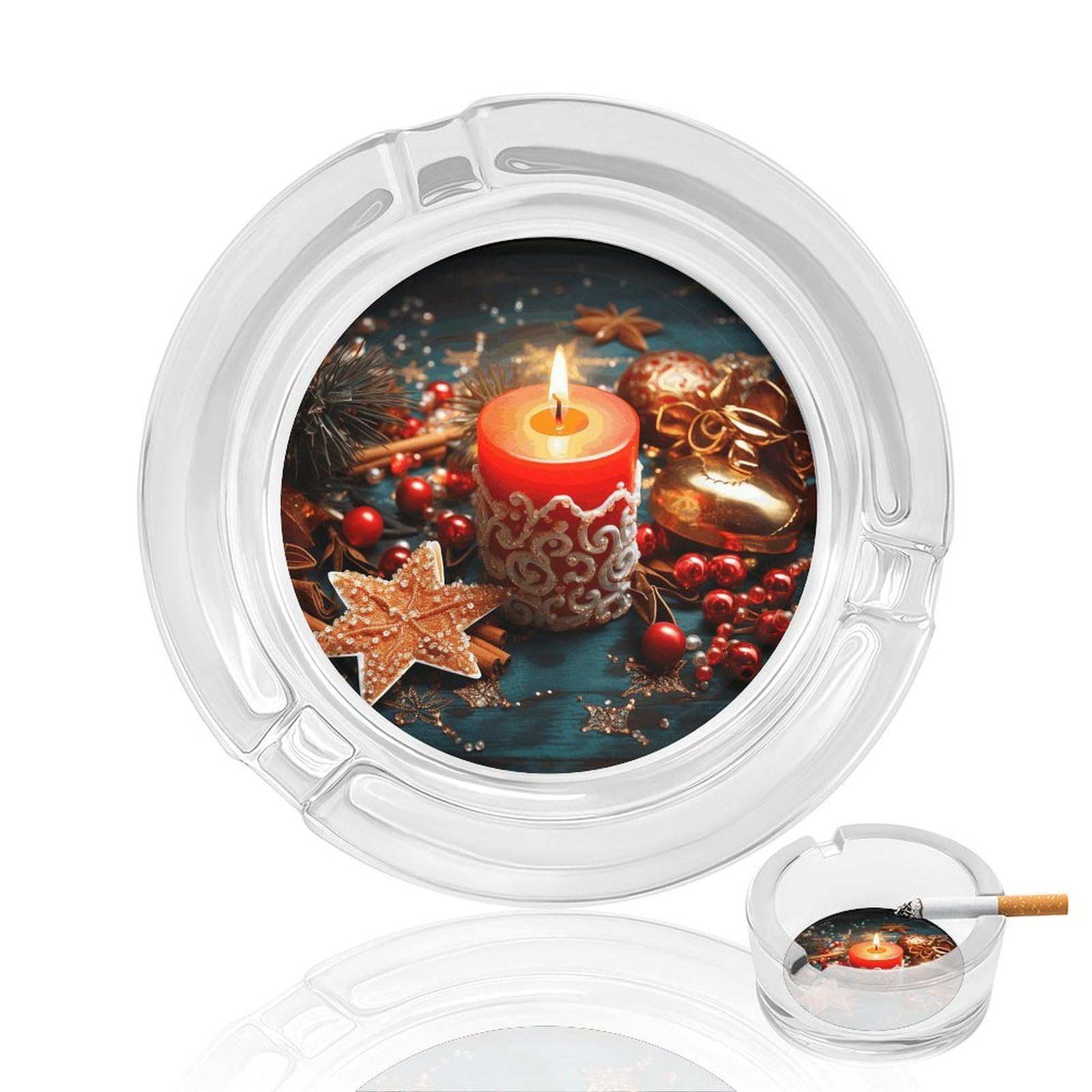 Cendrier rond en verre pour bougie de Noël avec support cigarettes extérieur