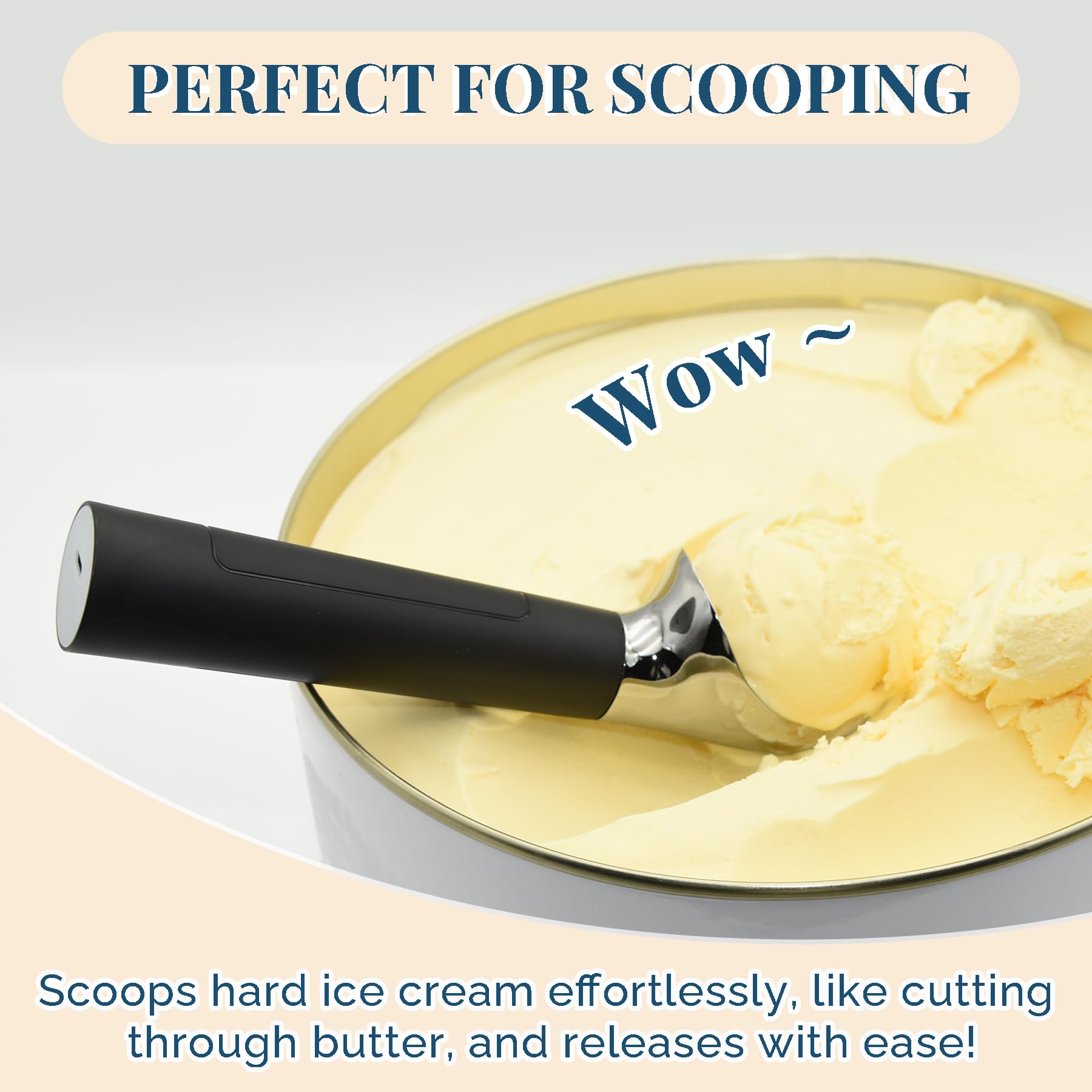 Paletta per gelato riscaldata Ricaricabile, scooper per gelato elettrico con display LED, riscalda fino a 70°C per gelato duro, facile per anziani e bambini, impermeabile IP67 (Nero)