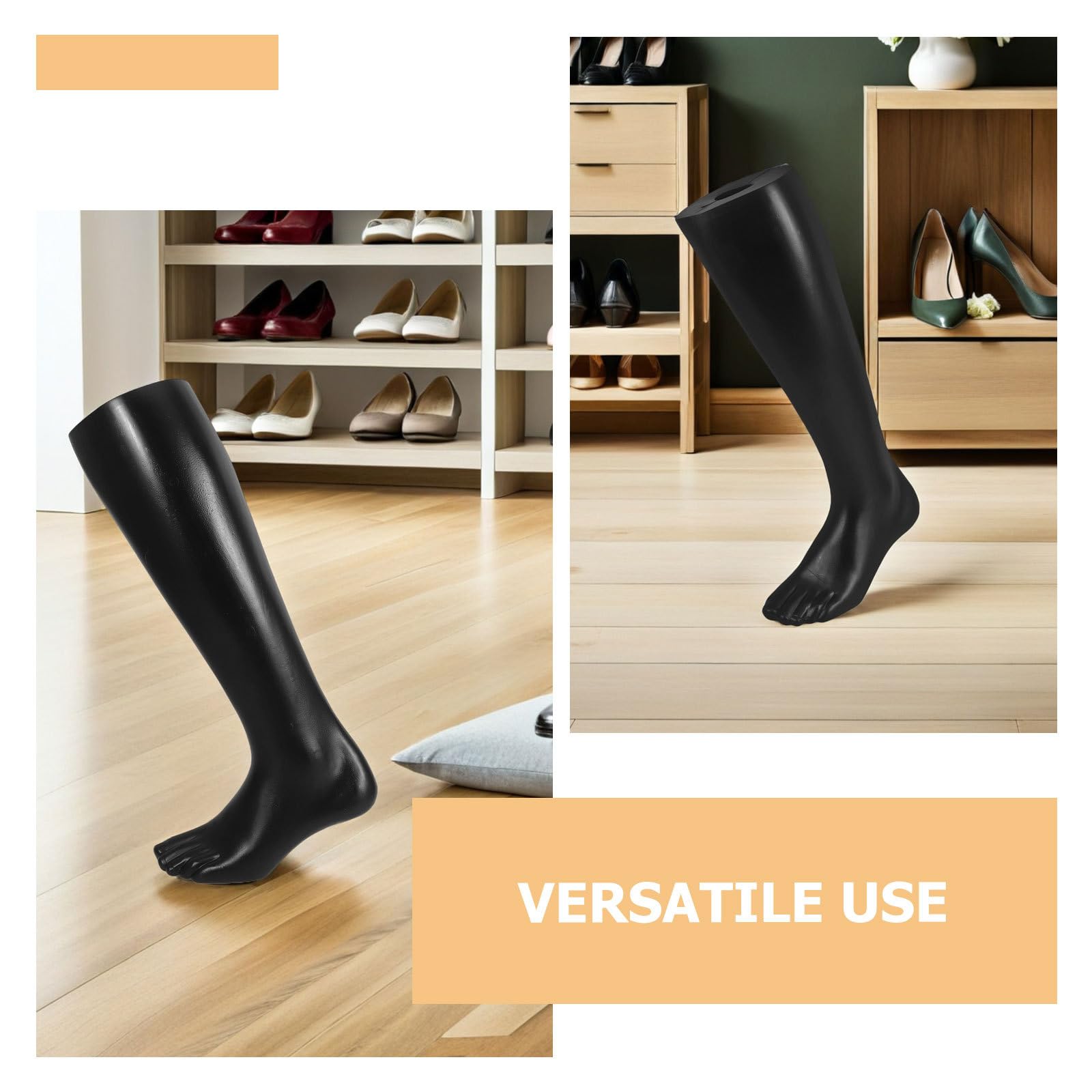KOMBIUDA 2 Pièces Mannequin de Pied en Plastique Noir, Modèle Réaliste et Stable Base Antidérapante pour Présentation de Chaussettes en Magasin Domicile