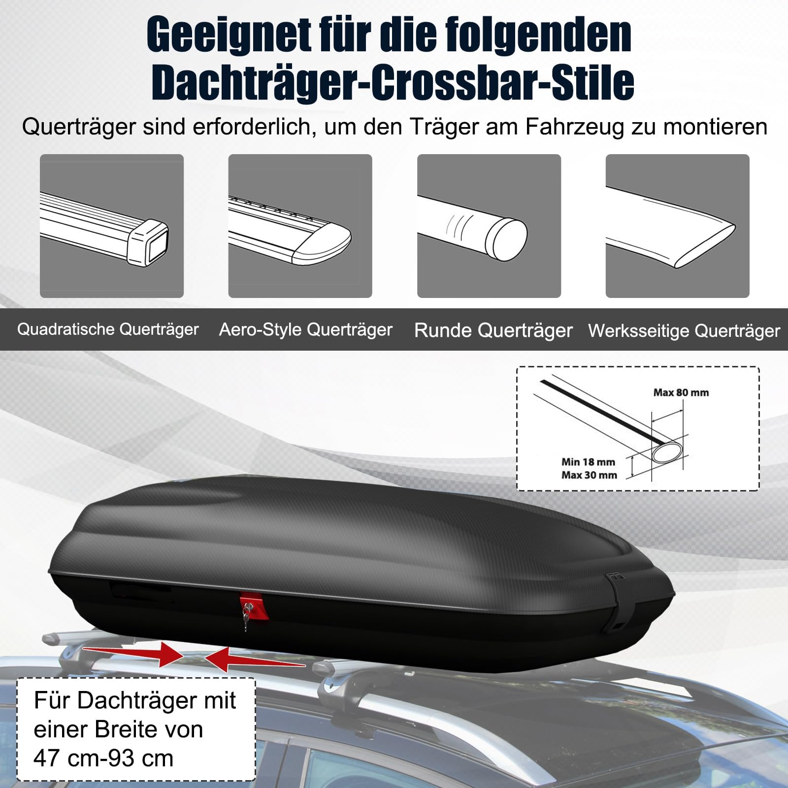 COSTWAY Dakkoffer voor de auto, 400 liter, dakkoffer met transportbanden en draagtas, daktas, bagagekoffer, dakbagagedrager, tas voor auto's, SUV's, zwart