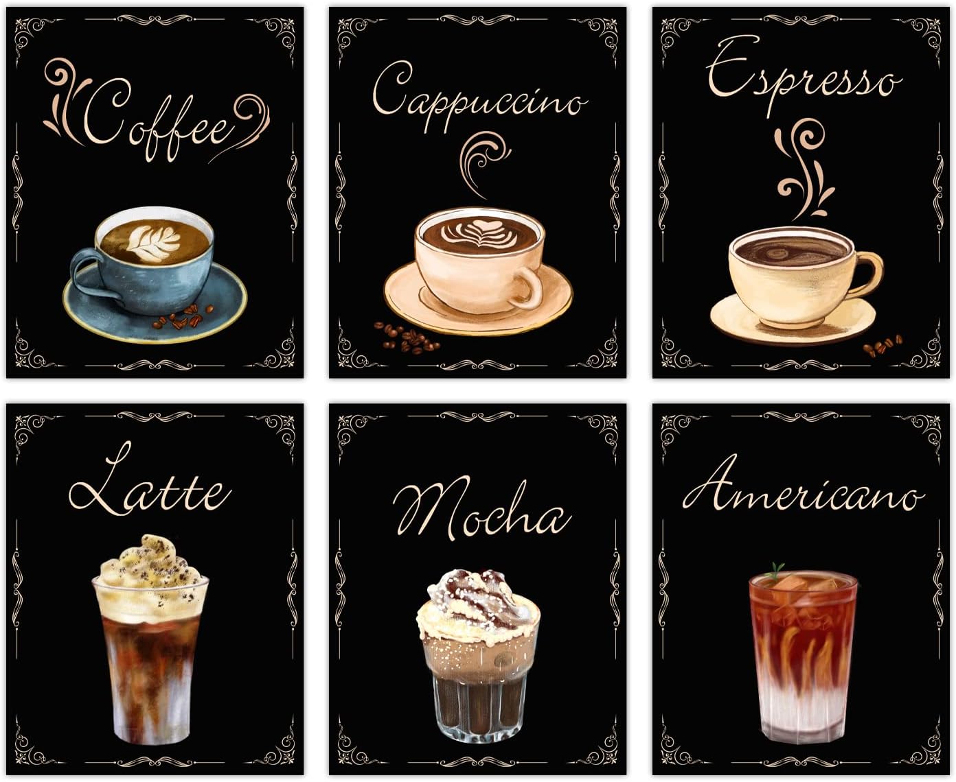 SUPERDANT 6 PCS Retro Coffee Canvas Prints Wall Art Pictures Coffee Bar