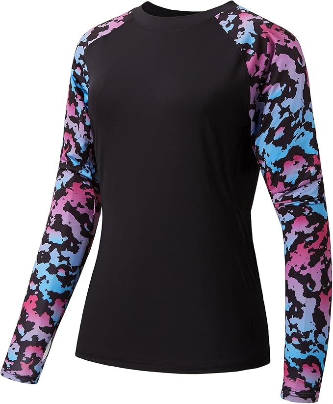BASSDASH Dames UPF 50 UV-bescherming lange mouwen shirts sneldrogend T- shirt voor vissen, wandelen, kajakken, Zwart/Geel Logo, XL