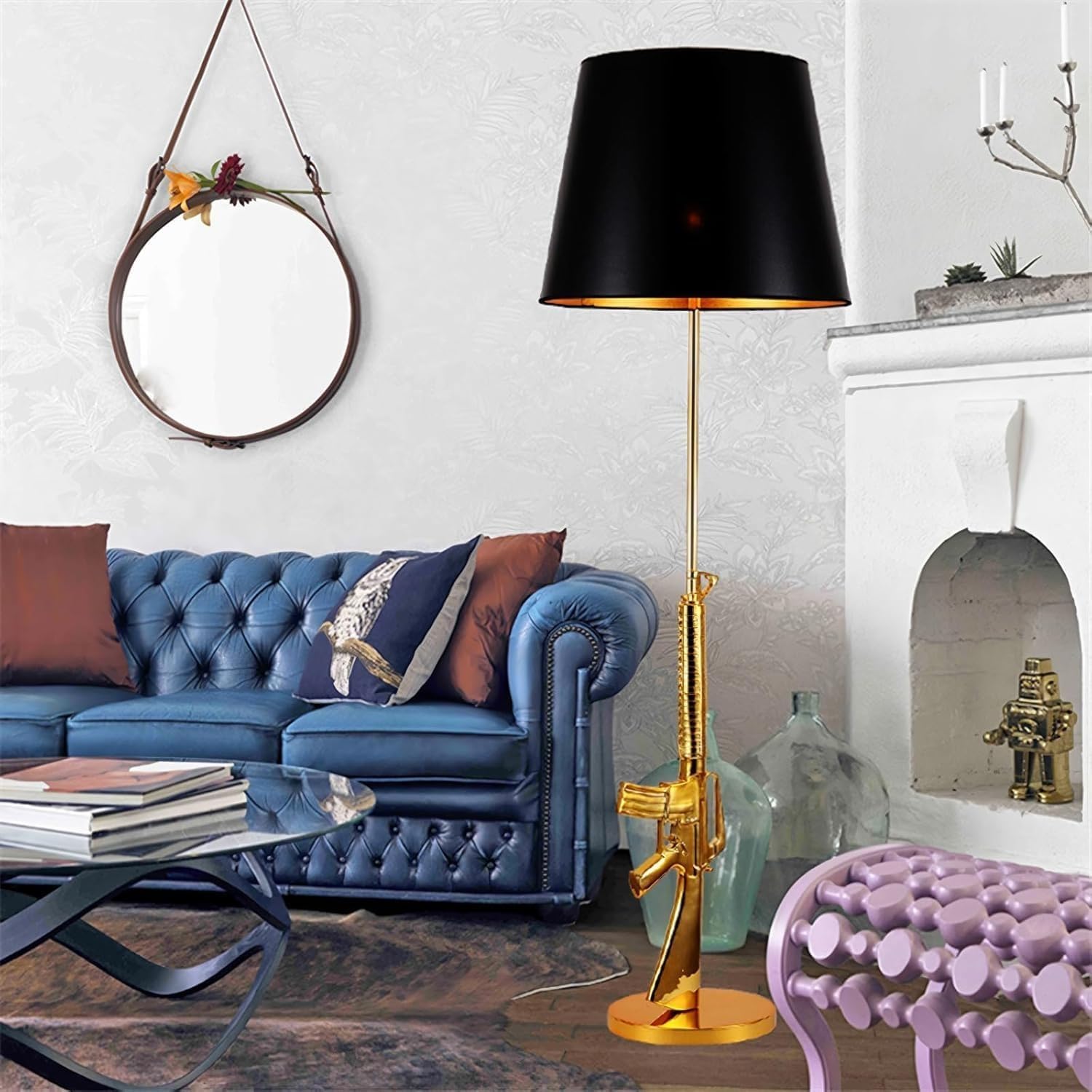 Lampada da scrivania a forma di pistola dorata, luce notturna, moderna e accattivante, ideale per camera da letto, hotel, soggiorno, camera degli ospiti e cameretta dei bambini. Lampada AK (lampada a