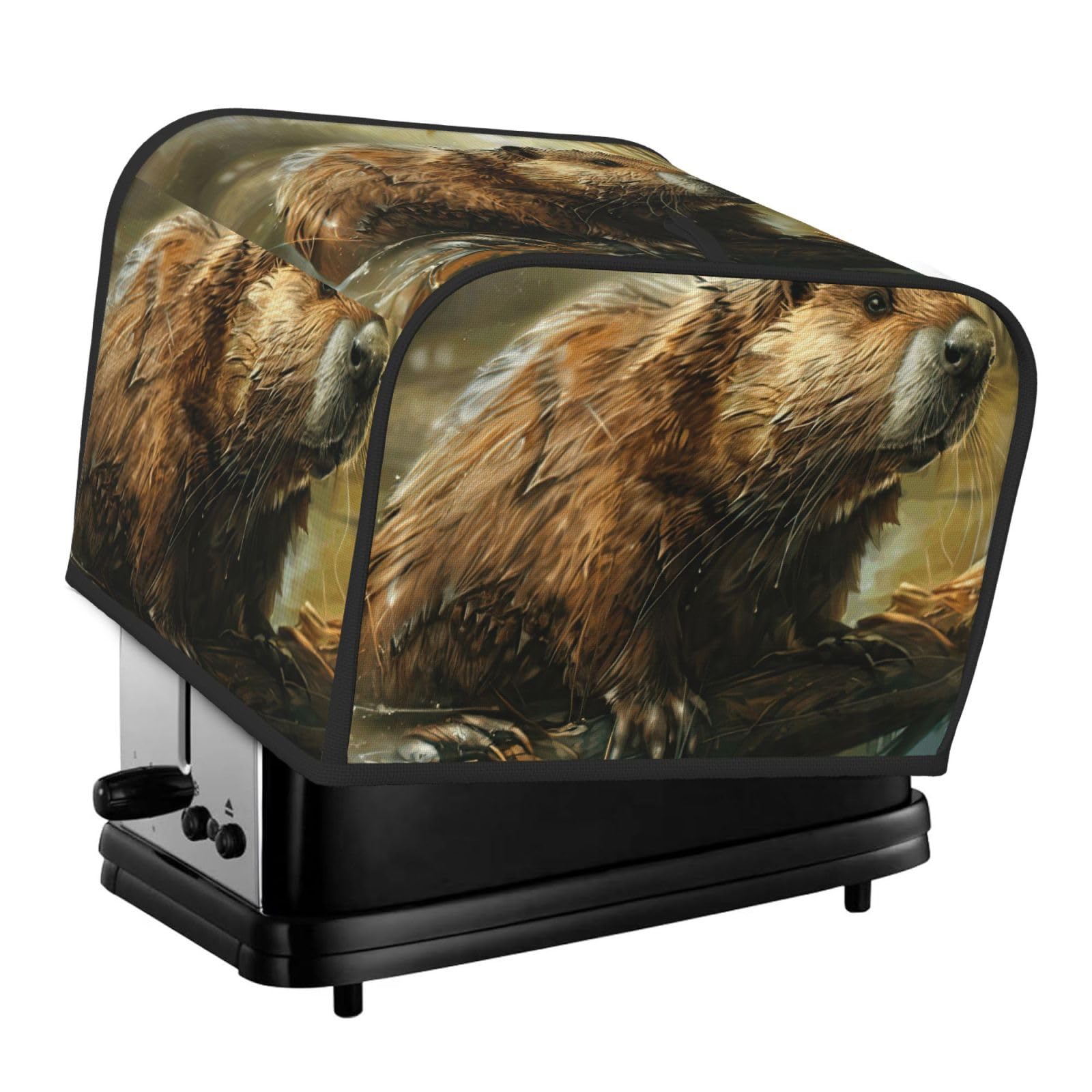 Beaver Print 4-Slice Toaster Cover Dustproof Waterproof Kitchen Appliance Protector For Bread