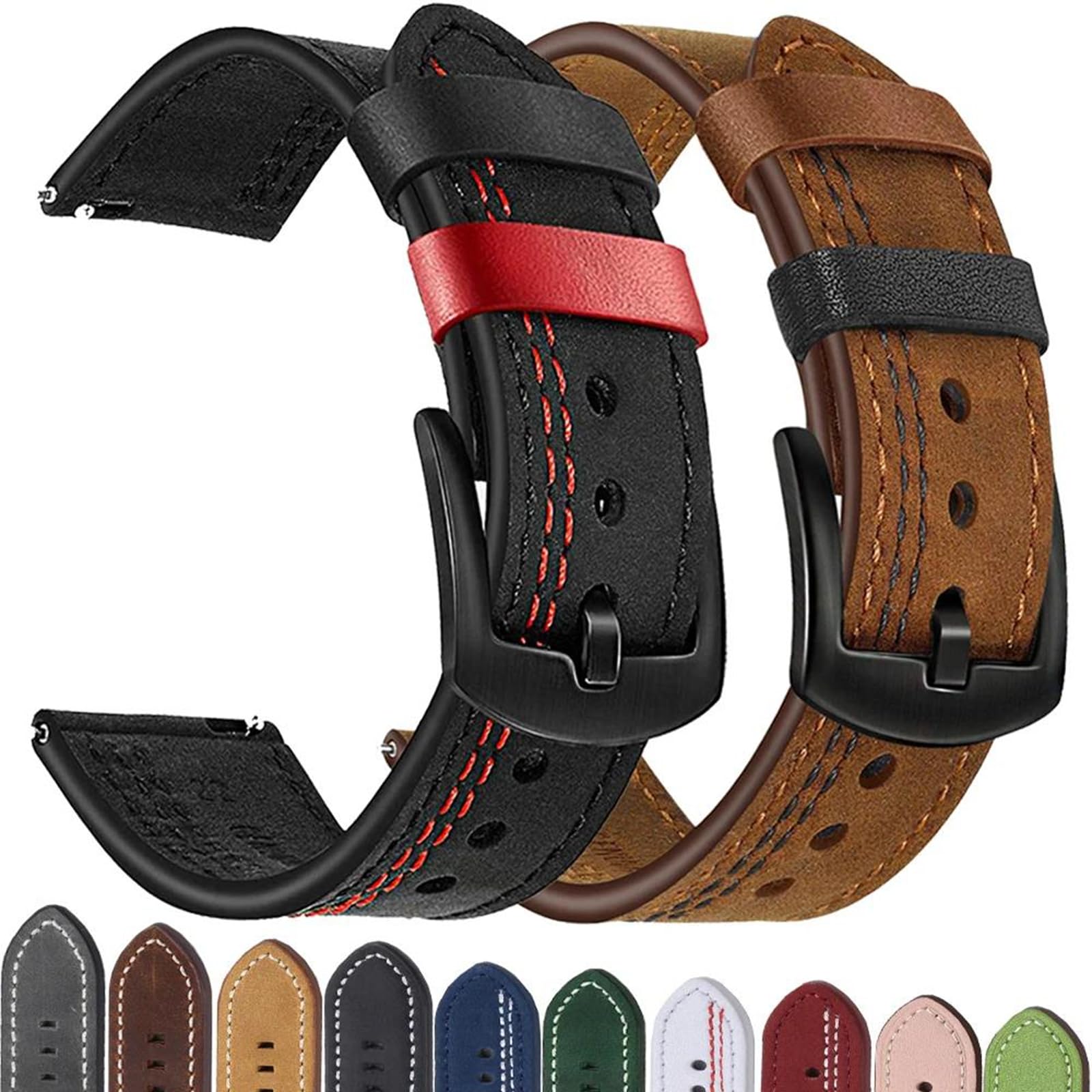 Bracelet de montre vintage en cuir véritable 20/22 mm, bracelet de remplacement universel pour montres connectées