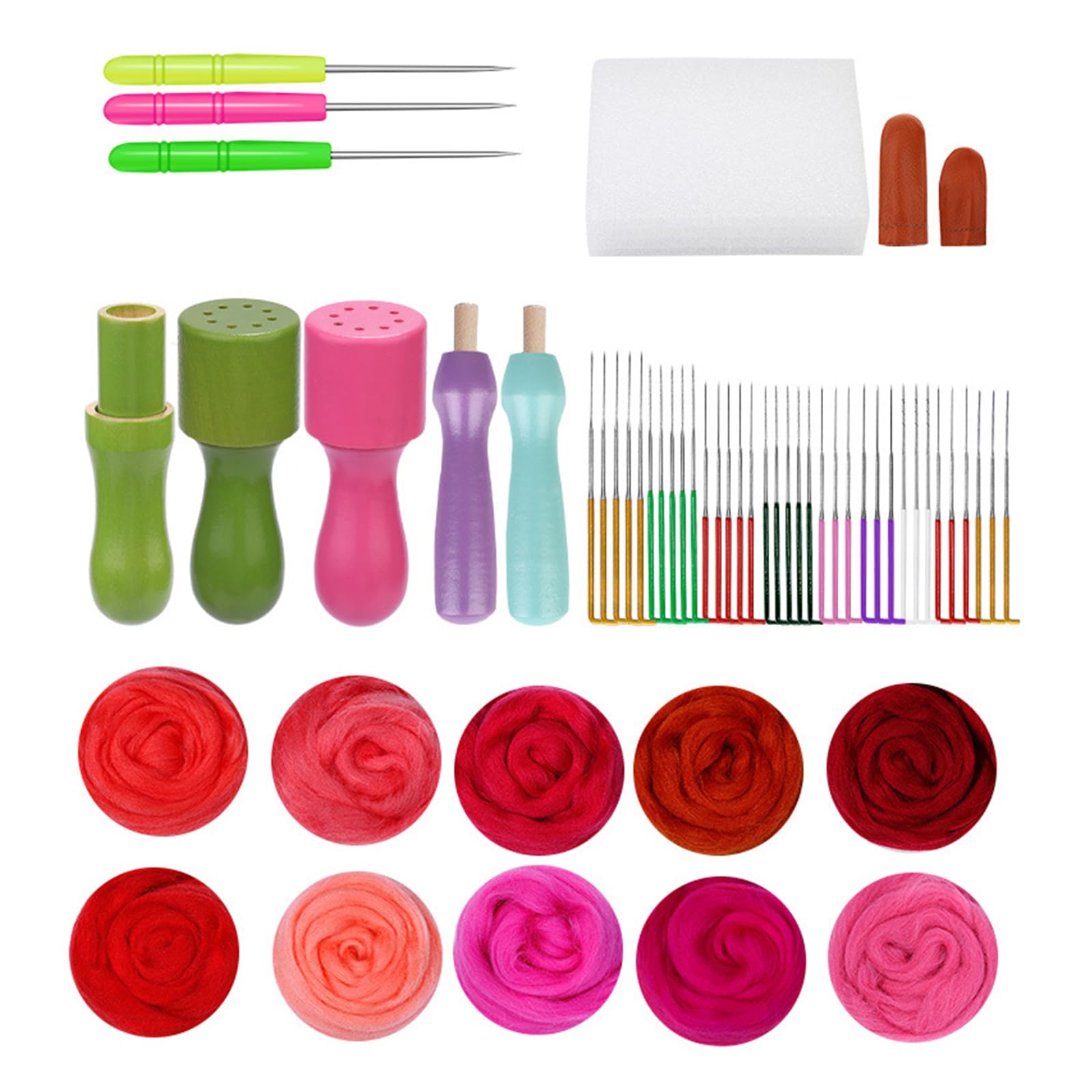 Msioytog 7/9 / 10 Color Craft Wool Felted Set Needle Felting Set with Felting Needle Wool Roving Finger Cots Wood Handle for Craft Felt