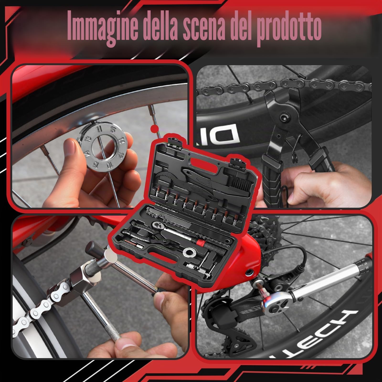 Cassetta Degli Attrezzi, Kit di Riparazione per Biciclette da 17 Pezzi in Acciaio con Chiave Dinamometrica per Biciclette da 5 a 25 Nm Set Completo di Attrezzi per MTB Bici da Strada e Bici Gravel