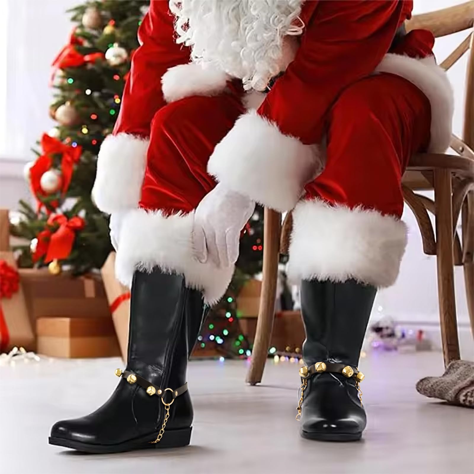 2 Pcs Santa Claus Boots Accessories With Bells for Halloween Christmas Costume and Decoration - Santa Decor Accessories