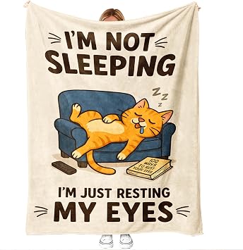 Funny Dad Gift Cat Lover Throw Blanket for Couch TV Naps, Birthday Christmas for Dad Grandpa Husband Men, Cozy Nap Blanket, Living Room Man Cave, 50 x 60