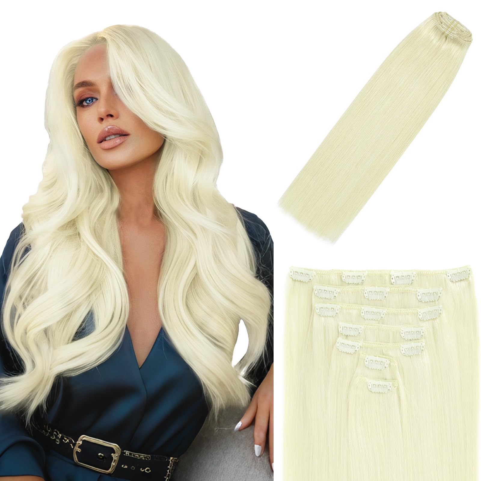 7pcs 120g Clip In Real Human Hair Extensions 14 Inch Straight Thick Weft Amazon.com : DOORES Clip in Hair Extensions Natural Black  main image 2
