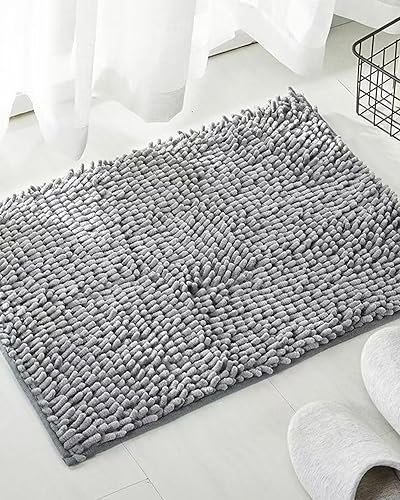 Miniatura 8 de Alfombras de baño de chenilla, superabsorbentes, antideslizantes, para ducha, baño y entrada (15.7 x 23.6 pulgadas, gris oscuro)
