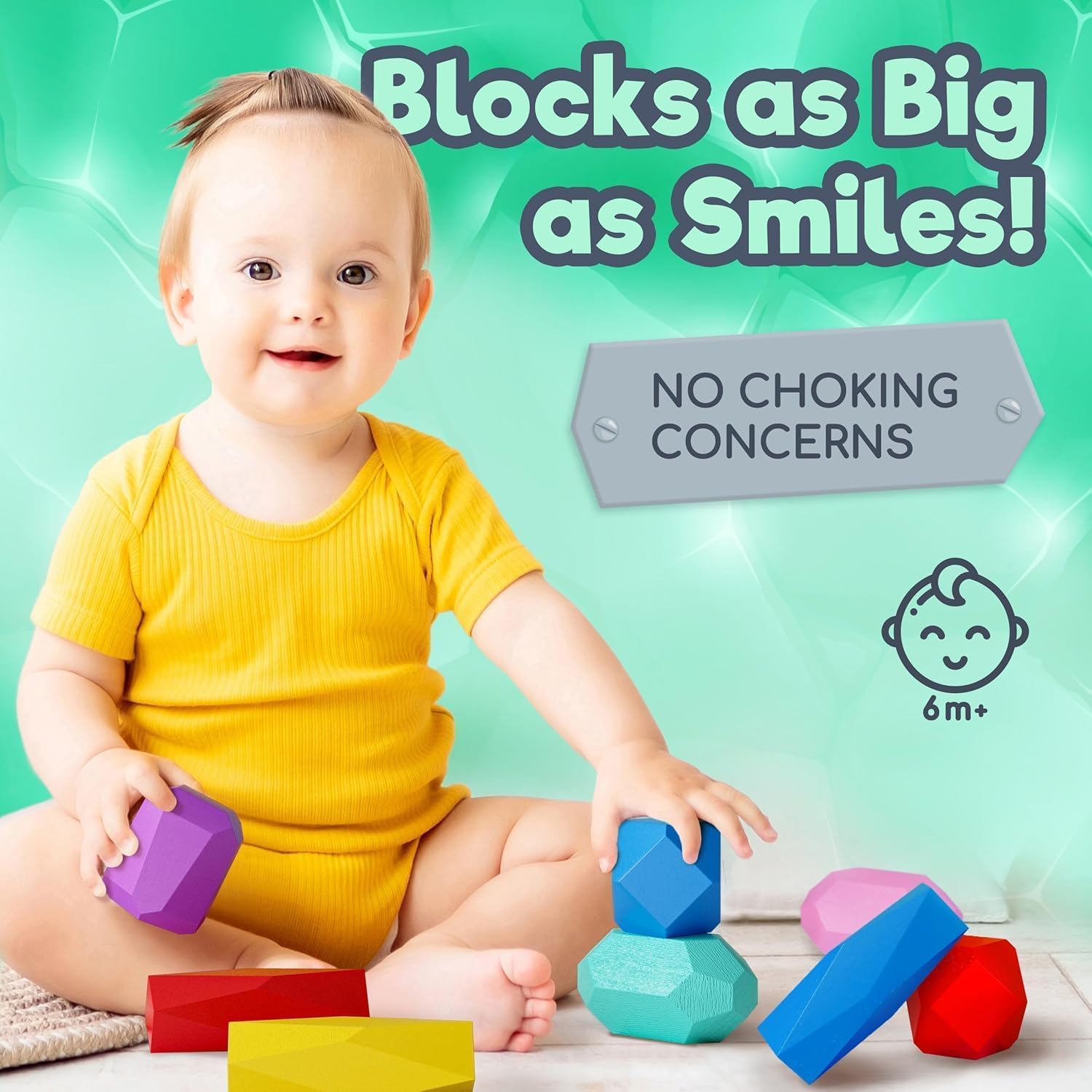 Drewniane klocki do układania klocków – Montessori Toys for 1, 2, 3, 4, 5, 6 Year Old Toddlers and Kids, No Choking Hazard – Building Rocks Stones Games, for Girls and Boys