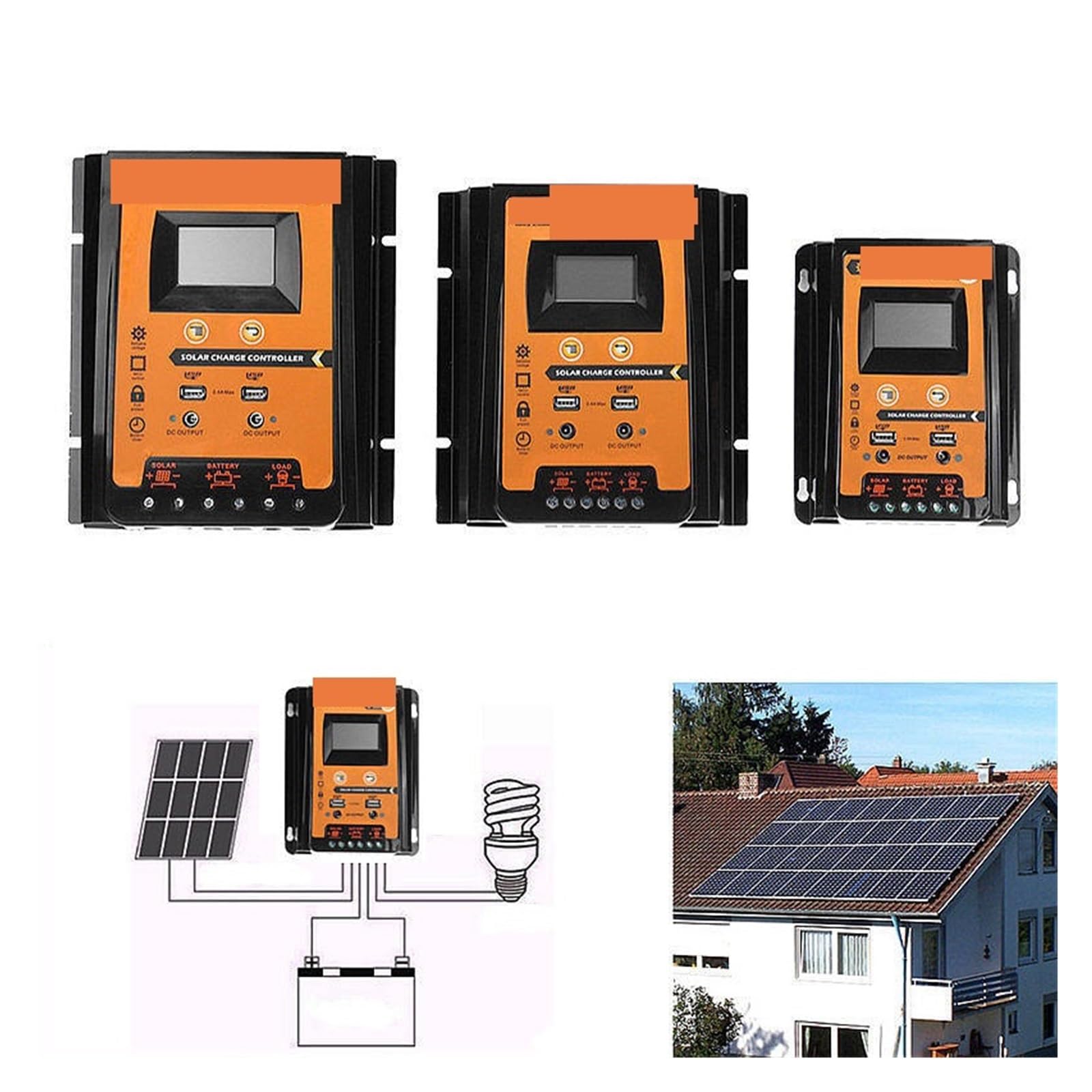 Regolatore di Carica Pannello Solare, Regolatore di Carica Solare 12V 24V 30A 50A 70A MPPT Regolatore di Carica Solare Pannello Solare Regolatore Batteria Display LCD Doppio USB(50A)