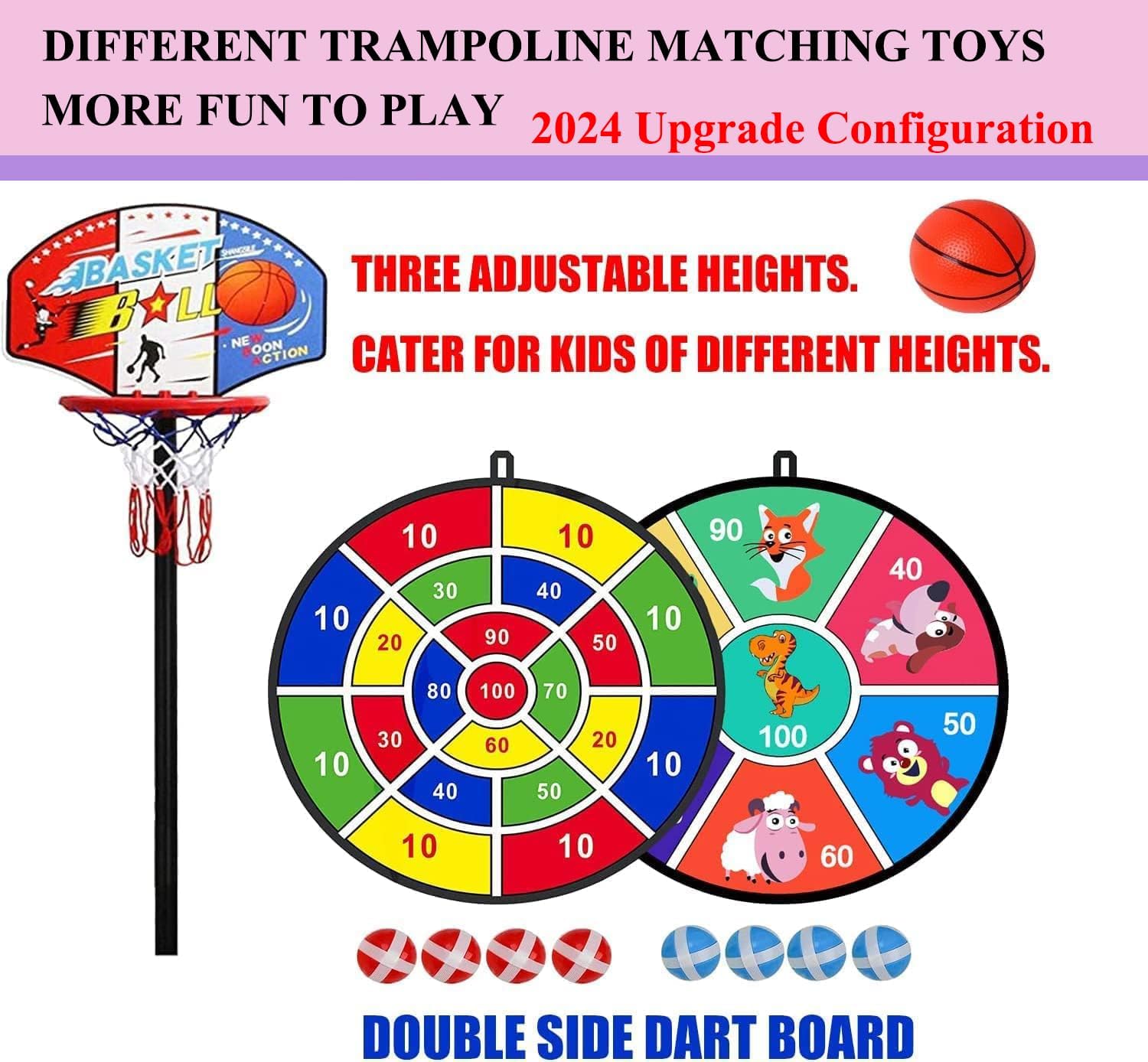 PILIN Trampolino con cestino da basket, 150 cm, per interni ed esterni, rete di sicurezza rialzata, giocattolo per ragazzi e ragazze, regalo di compleanno e Natale