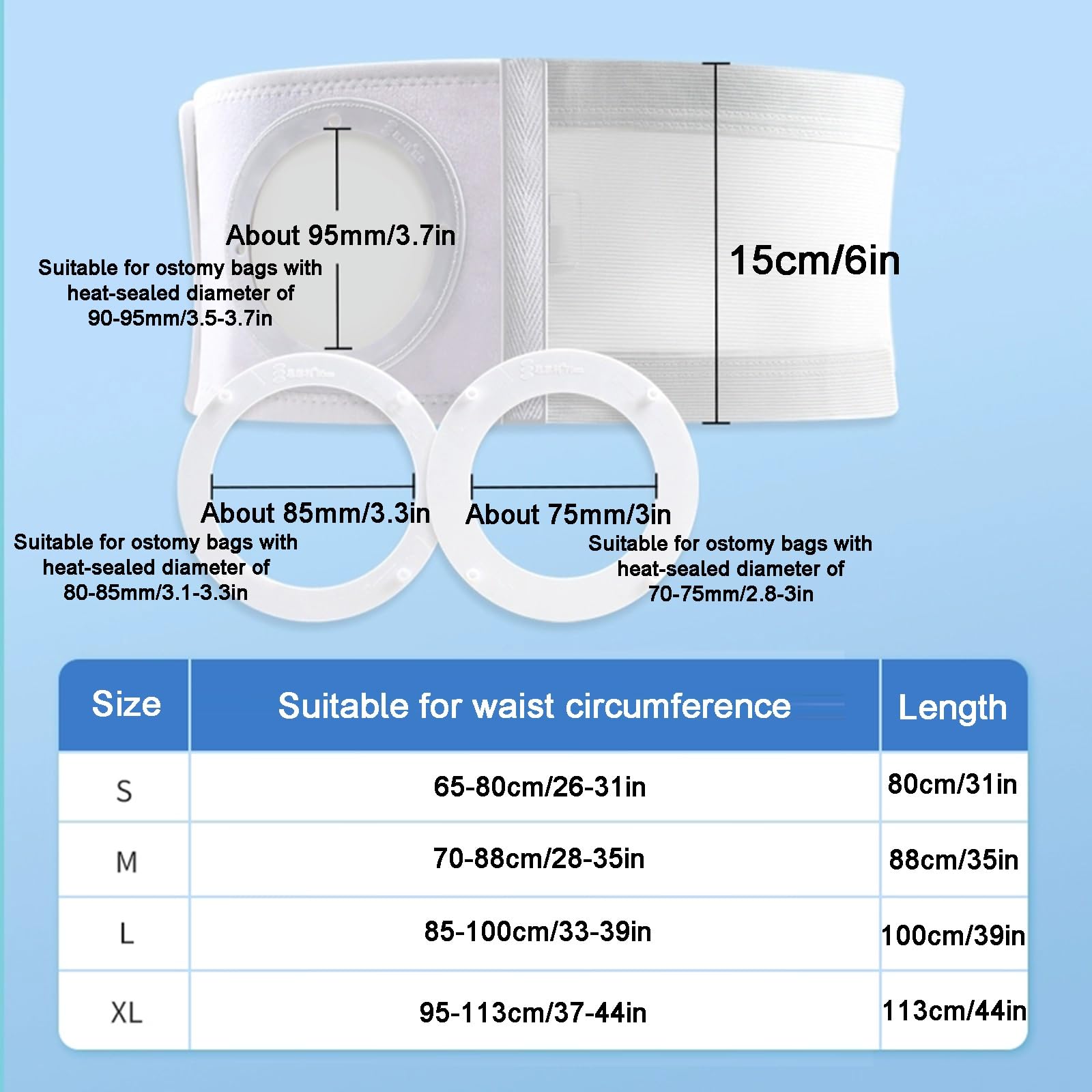 Fascia Addominale Post Operatoria, Fascia Elastica Lombare, Cintura Stoma, con 2 Anelli Centrali di Ricambio, Adatta alle Curve del Corpo, per Stomia Destra o Sinistra(XL)