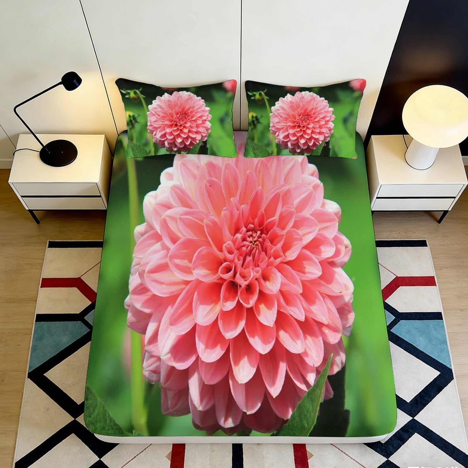 Pnayamiorkfel Style-1 3D Printed Pink Dahlia Flower Fitted Sheet Microfiber Soft Bed Cover For Bedroom Guest Room Mattress Protection Decor 90X200x25cm