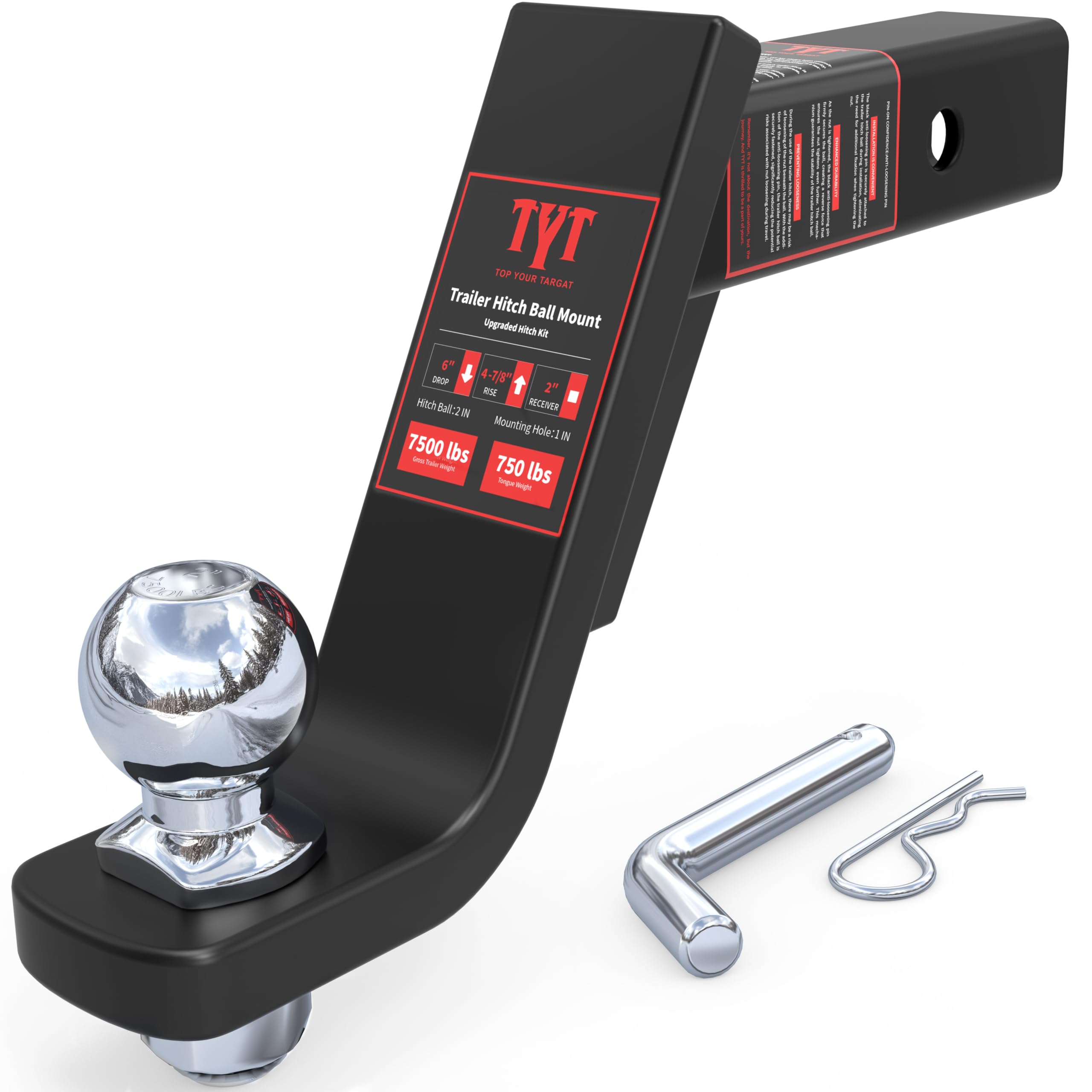 TYT 6-Inch Drop Hitch Ball Mount Kit