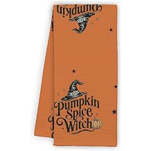 Halloween Kitchen Towel - Pumpkin Spice Witch - Orange Decorative Dish Towel for Fall Kitchen Decor, Spooky Farmhouse Hand Towel for Baking, Coffee Bar, Party, Home Decor &amp; Gift ( 16" x 24" )- 01