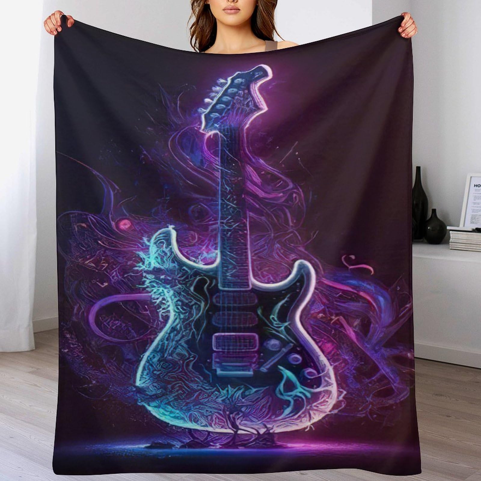 Couverture guitares pour soirée canapé et nuit cocooning en flannel douce