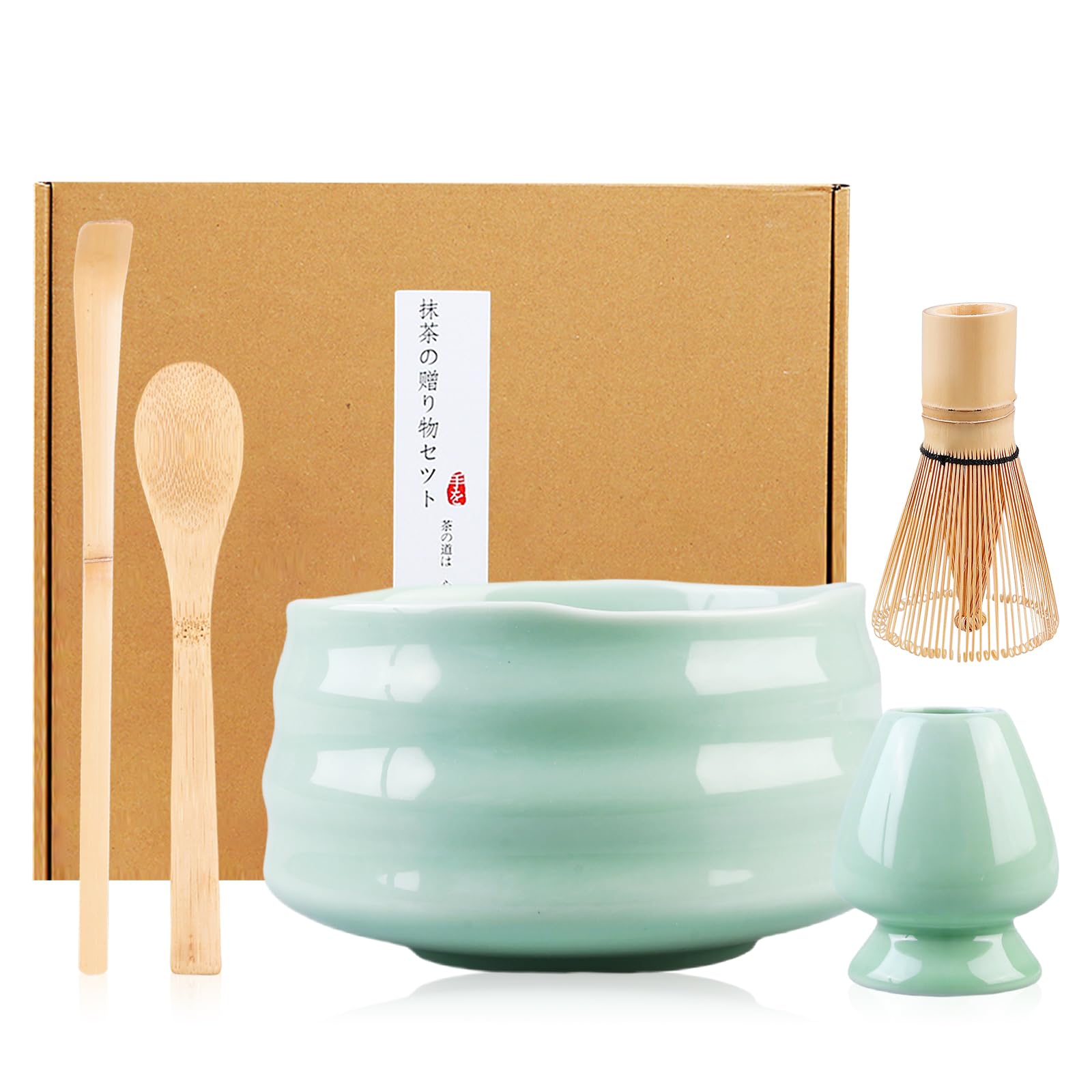 BORDEAG Matcha, set di accessori matcha, scopa matcha, con frusta matcha, porta scopa, ciotola matcha, ciotola in ceramica, 2 cucchiaini, accessori per tè matcha di alta qualità