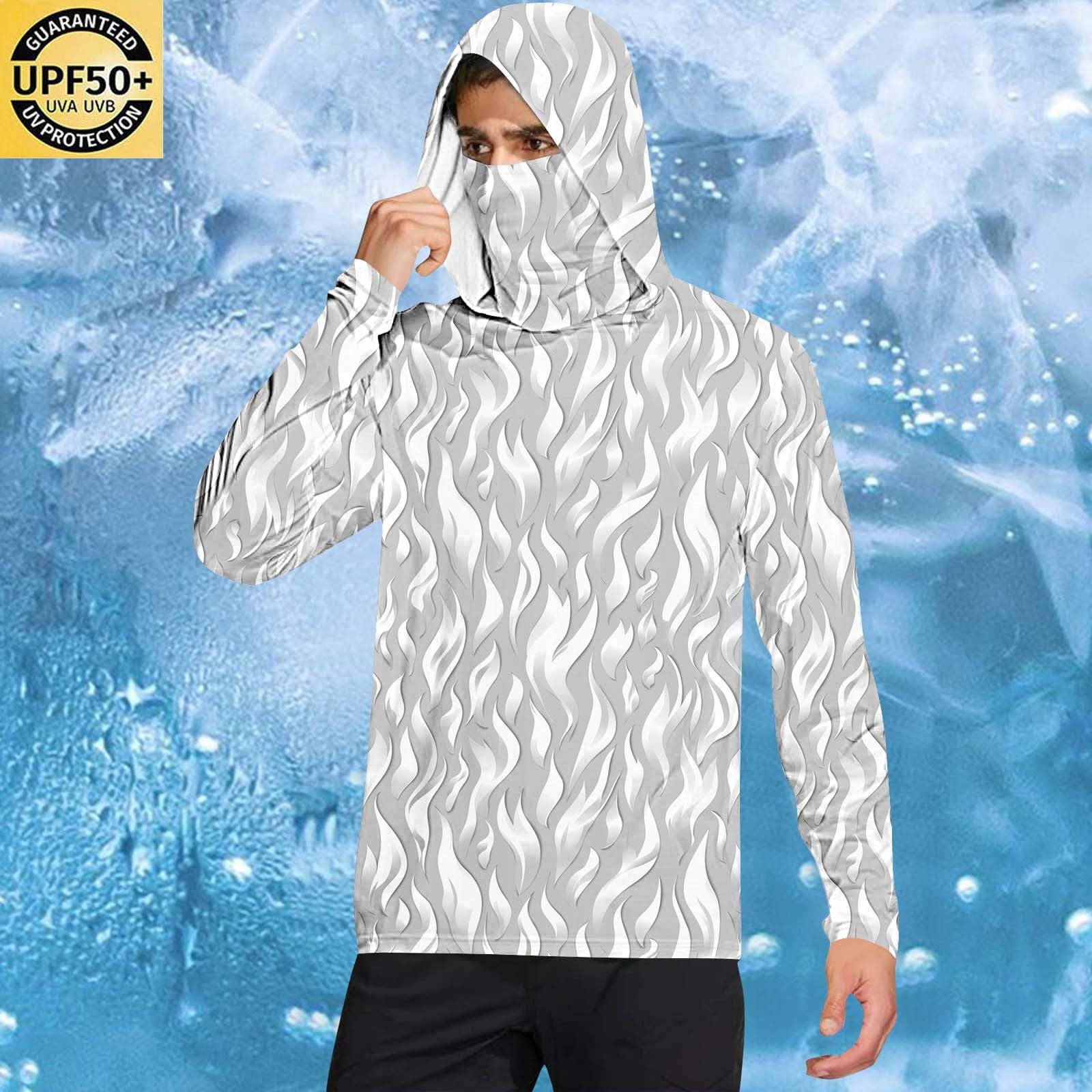 Herren UV-Schutz Hoodie Kapuzenpullover UPF 50+ Langarm Shirt mit Daumenloch Schnelltrocknend Funktionsshirt Angelhemd mit Maske Atmungsaktives Rash Guard