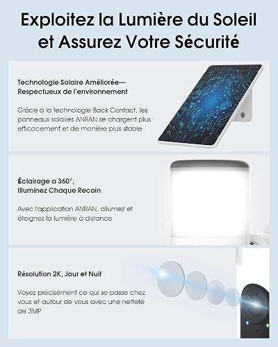 ANRAN 2K Cámara Vigilancia WiFi Exterior con Luz de Pared, Seguridad Cámara Inalámbrica con Panel Solar+Bateria Recargabl, luz activada por Movimiento, Detección PIR, Visión Nocturna en Color, IP66 - 3