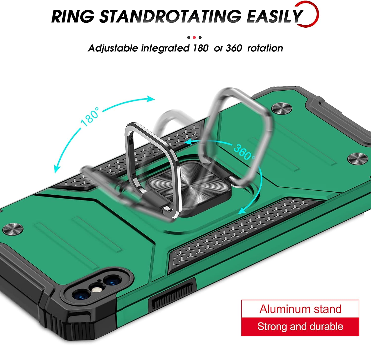 LeYi Compatible with iPhone Xs Max Case, with [2 x Tempered Glass Screen Protector] for Men Women, [Military-Grade] Protective Phone Cover Case with Ring Kickstand for iPhone Xs Max 6.5’’, Green