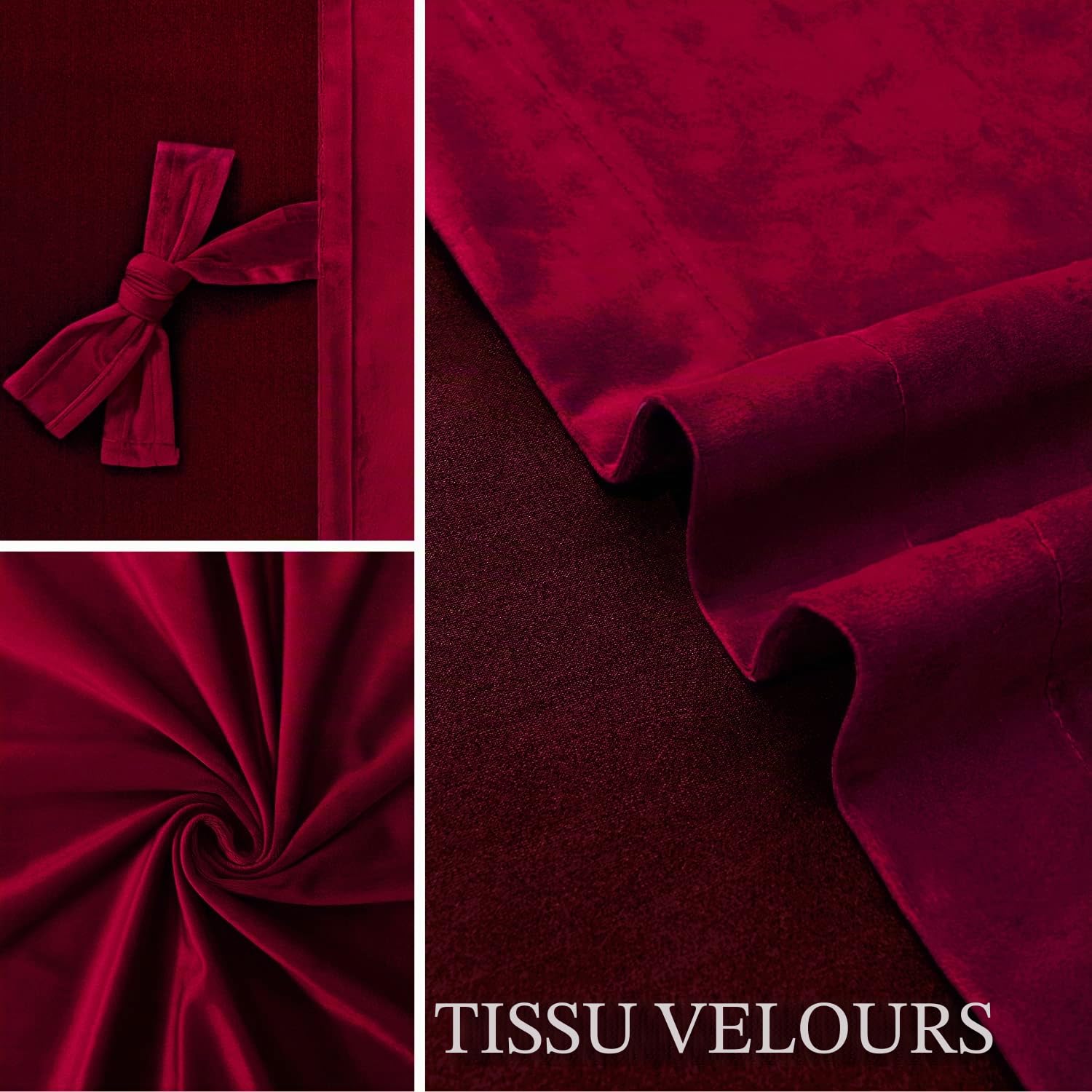 JIUZHEN Décorations de Noël Lot de 2 Rideaux Velours Occultants Doux et Opaques à Oeillets Rideau Thermique Isolant Anti Chaleur et Frois pour Chambre Décoration 140x145cm (LxH) Rouge Bordeaux