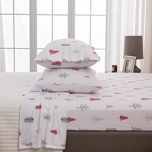 Miniatura 4 de Great Bay Home Juego de sábanas de Navidad de franela de algodón turco 100 %, bajera con gran caída lateral, suaves, cálidas, doble cepillado, no