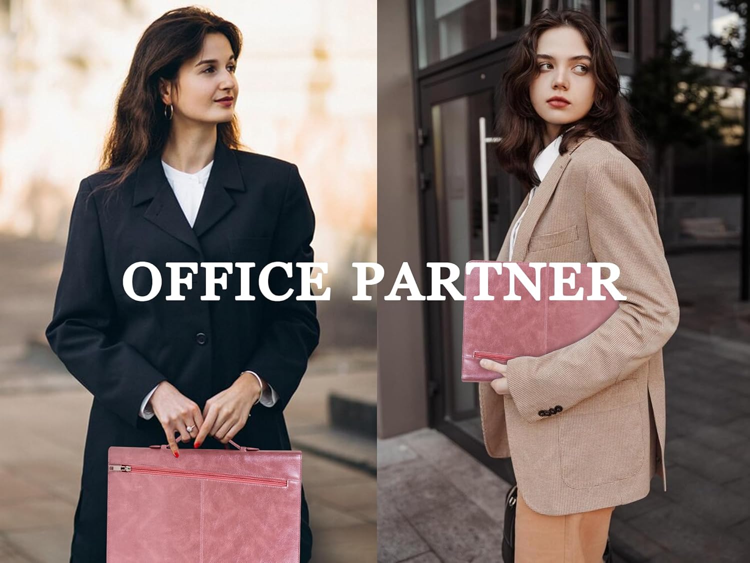 AZXCG Portfolio Binder, Pink Portfolio with Handle and Zipper,Leather Padfolio for Women,Professional Business Portfolio Organizer,A4 Notepad Holder, Gift for Valentine's Day,Girls and Women, - Image 2