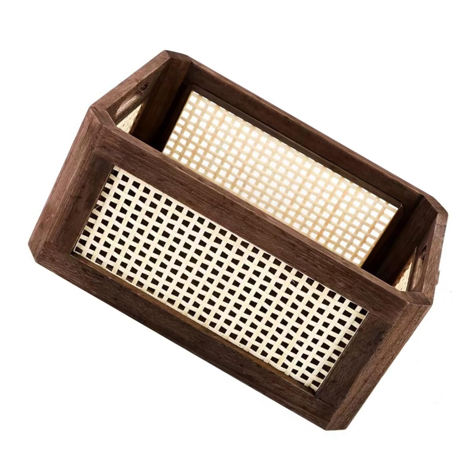 NEWFT Handwoven Rectangular Storage Basket Crafted From Wood Portable for Cabinet Space Saving Designs Storage Handwoven Designs Basket