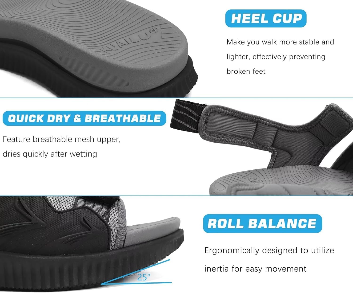 KuaiLu Mens Hiking Sandals with Arch Support Orthopedic Walking Recovery Sandals for Plantar Fasciitis Open Toe Summer Athletic Sport Comfortable Cushion Breathable Outdoor Water Sandals Size7-13 - Image 7