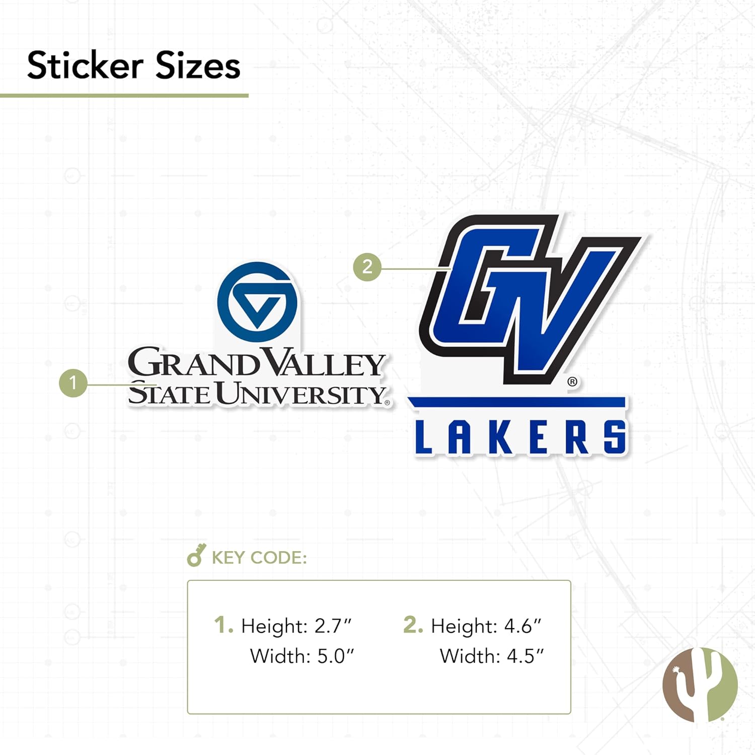 Desert Cactus Grand Valley State University Car Accessories Metal License Plate Frame and Sticker for Front or Rear of Car (Sticker Frame Combo - Mascot)