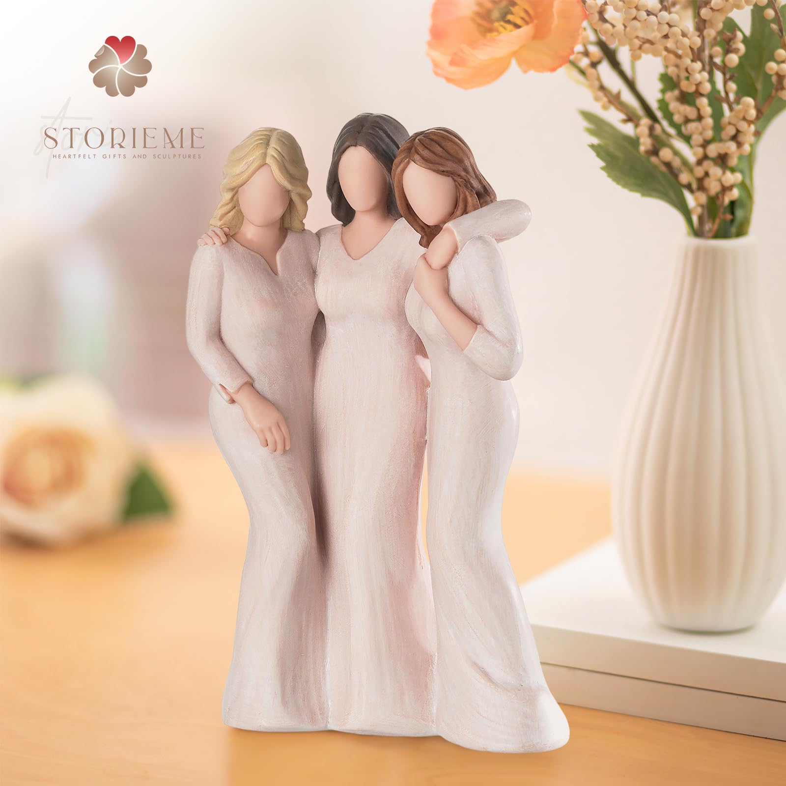 Storieme Regalo di compleanno dell'amicizia per le donne: statuetta in resina con tre sorelle per decorazione mensola, regalo di compleanno per sorella per migliori amiche Bestie