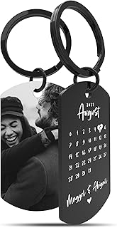 Meinearmbänder Schlüsselanhänger personalisiert aus Edelstahl mit Schwarz/Weiß Bild und Datum - Valentinstag-Geschenk für ihn & sie - Partner Geschenke - Personalisierte Geschenke