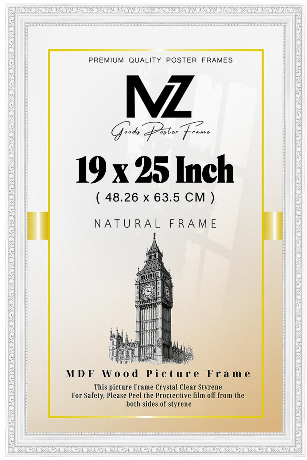 Mz Goods White - Exceptional Build Quality 19 X 25 Inch Picture Frame | Rectangle Certificate Frames With Perspex For Living Room/Studio Gallery (48.26 X 63.5 Cm) [ ]
