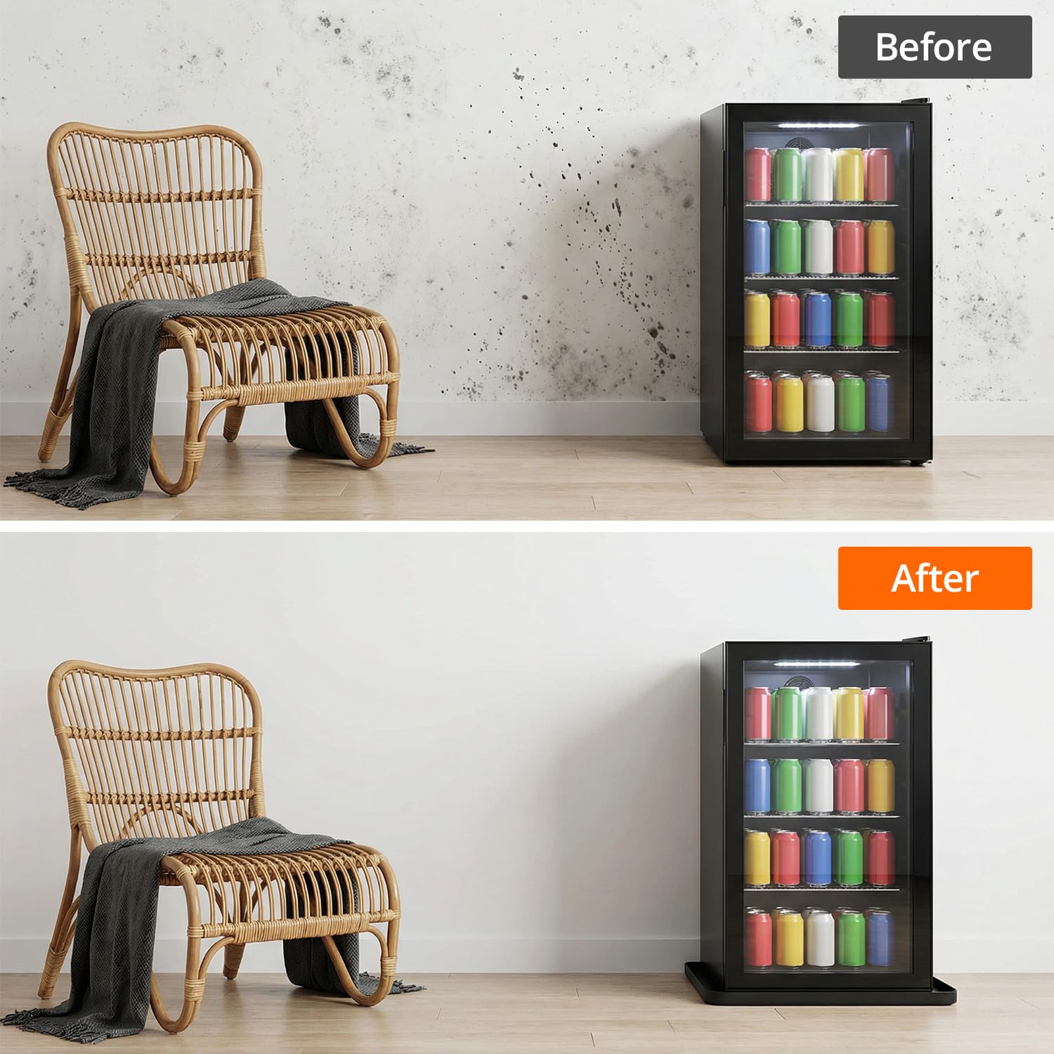 QWORK® Podkładka do mini lodówki, 60 x 60 cm, wodoszczelna mata silikonowa z krawędzią o wysokości 2 cm, do lodówki, pralki i lodówki na wino, ochrona podłogi, ociekacz, czarna