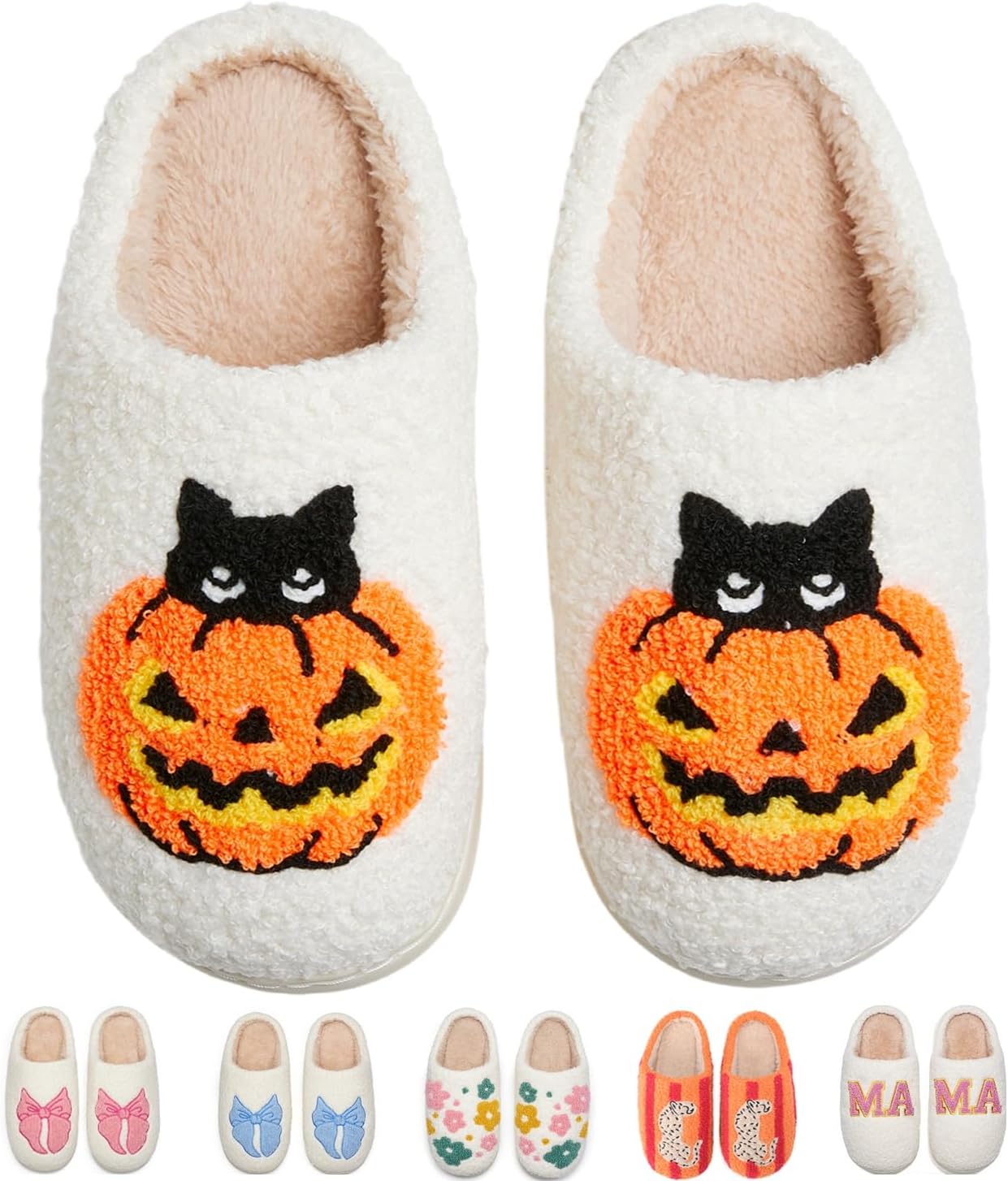 Cute Bow House Slippers Memory Foam Fuzzy Shoes for Women Non-Slip Warm Indoor Outdoor