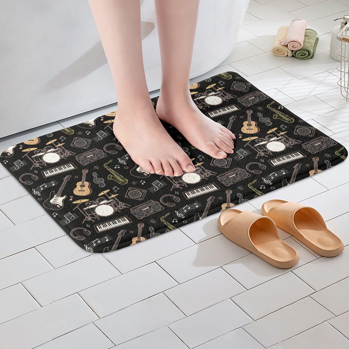 jejeloiu Rock Music Guitar Bathroom Rugs Microfiber 16"x24" Popular Musical Instruments Bath Mats Non-Slip Fashion Party Bathroom Accessories Pop Floor Doormats Soft Door Mat image 4