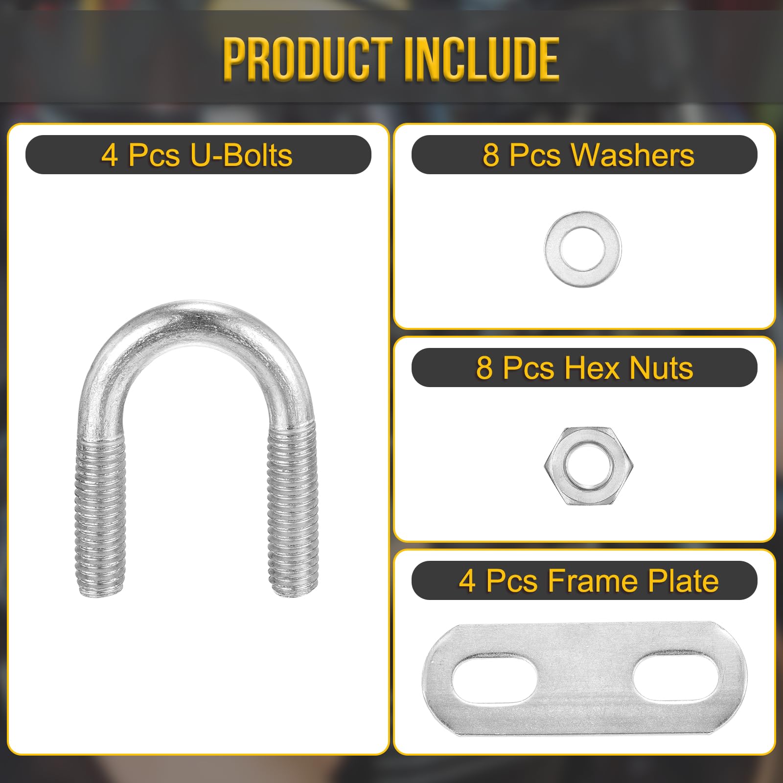 DTGN M6x16x34mm U Bolts Round Kit, 4Set, 304 Stainless Steel U-Bolt Kit with Nuts, Washers, Frame Plate - Image 3
