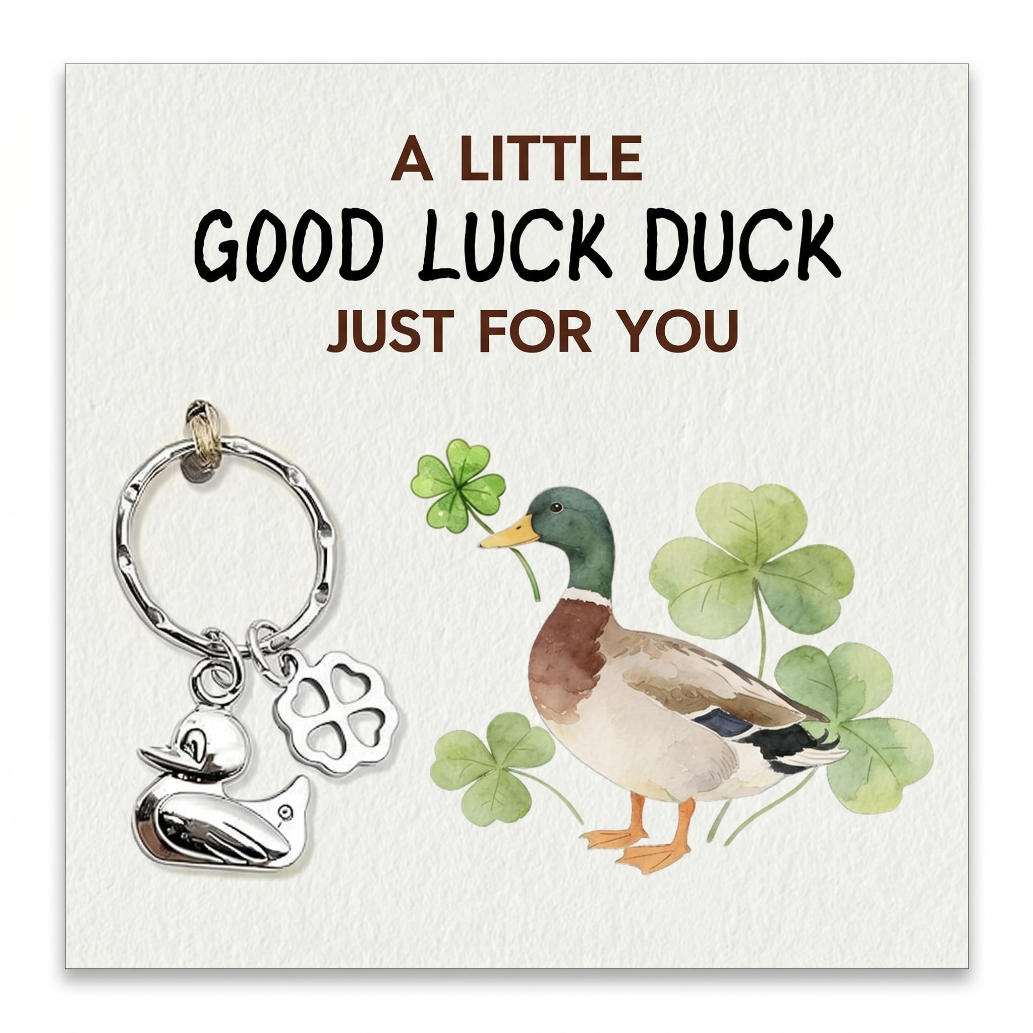 Virelle Good Luck Duck Keychain, Lucky Duck Gifts for Women Men, Encouragement Gift for Friends Exam Stress Relief, Four Leaf Clover Charm Keyring for Birthday Goodie Bag Stuffers