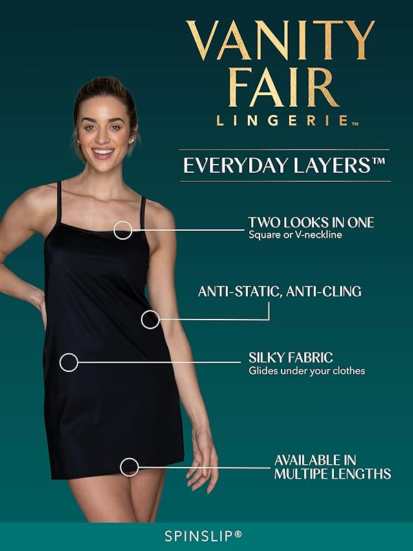 Vanity Fair womens for Under Dresses Full Slip, Spinslip - 32" Black, Small US by Vanity Fair - Image 2