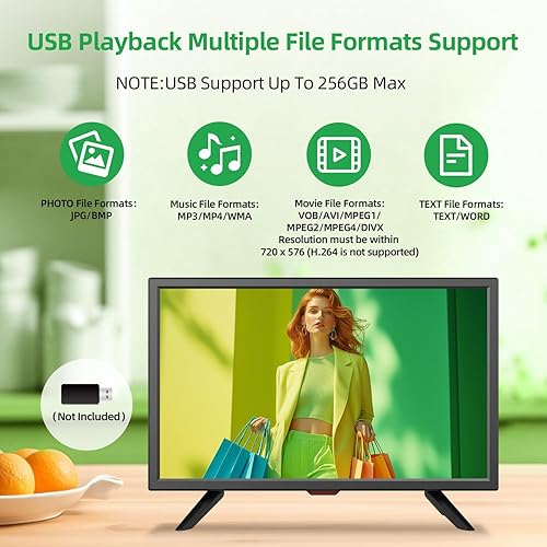 Miniatura 6 de TV de 20 pulgadas, ángulos de visión completos 1080P HD, TV digital de pared pequeña para la cocina - Puertos HDMI/USB - Alimentación dual DC-12V