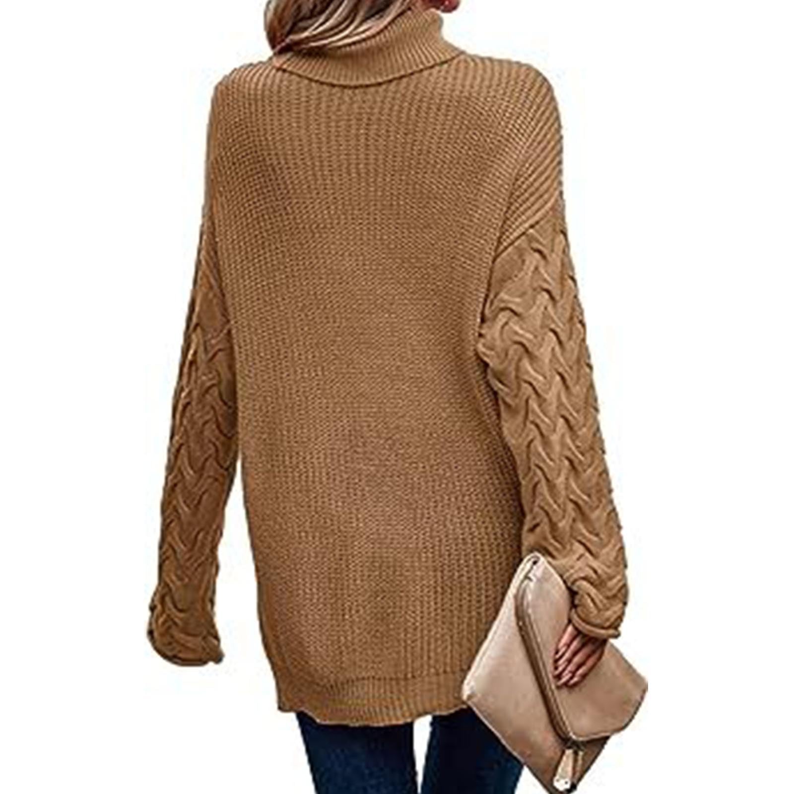 Greabuy Maglione lavorato a maglia a trecce a tinta unita da donna a maniche lunghe autunno inverno pullover felpa per donna maglione casual camicie da donna maglioni da donna felpe a maglia leggere,